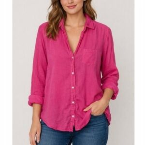 Frank & Eileen EILEEN Tissue Organic Voile Button Up Shirt Hot Pink Size XS